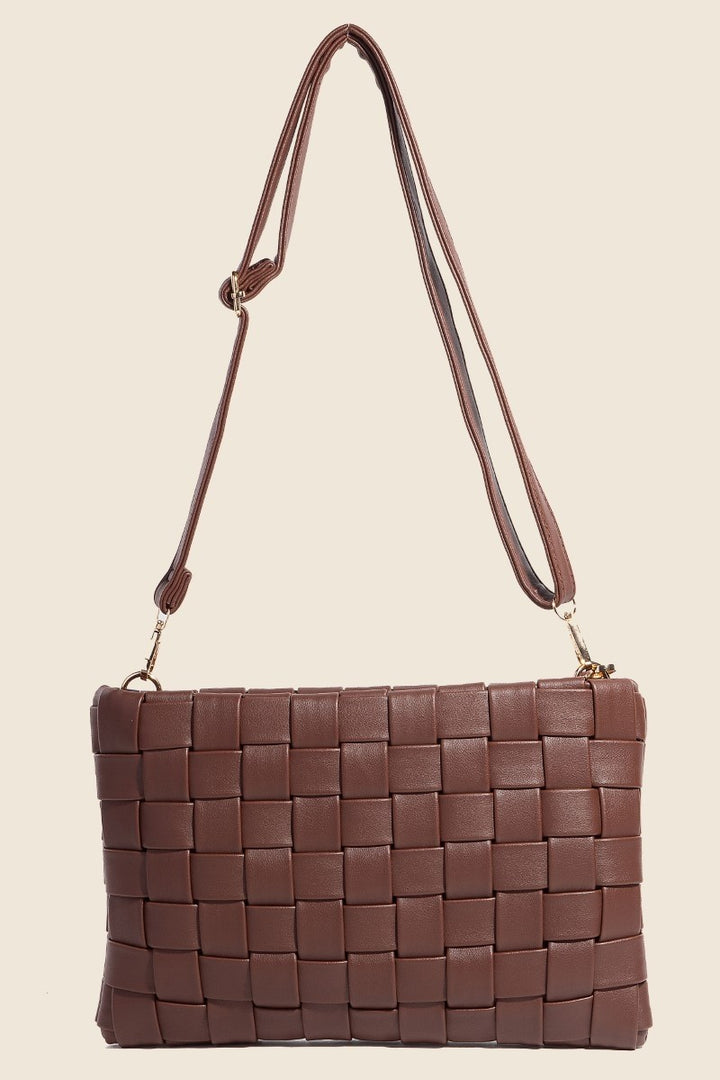 Leather Basket Weave  Crossbody Bag