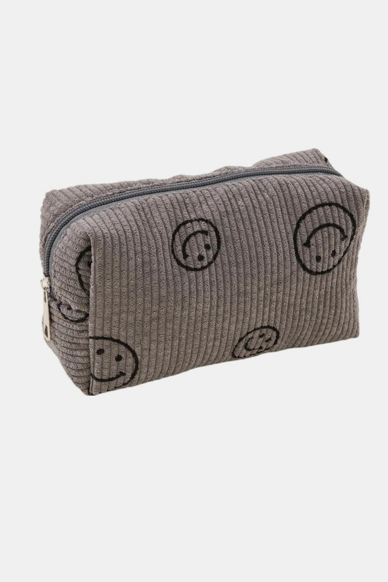 Smiley Face Corduroy Cosmetic Pouch