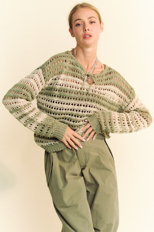 Matcha Striped Crochet Knit Top