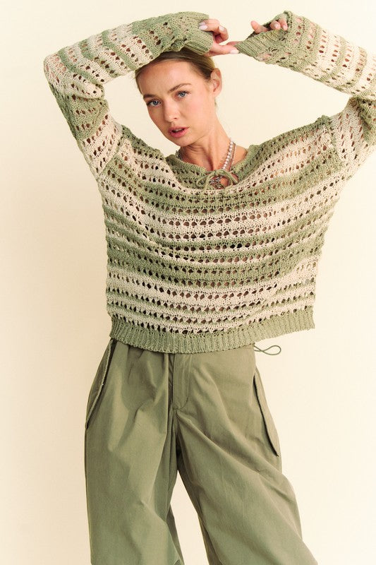 Matcha Striped Crochet Knit Top