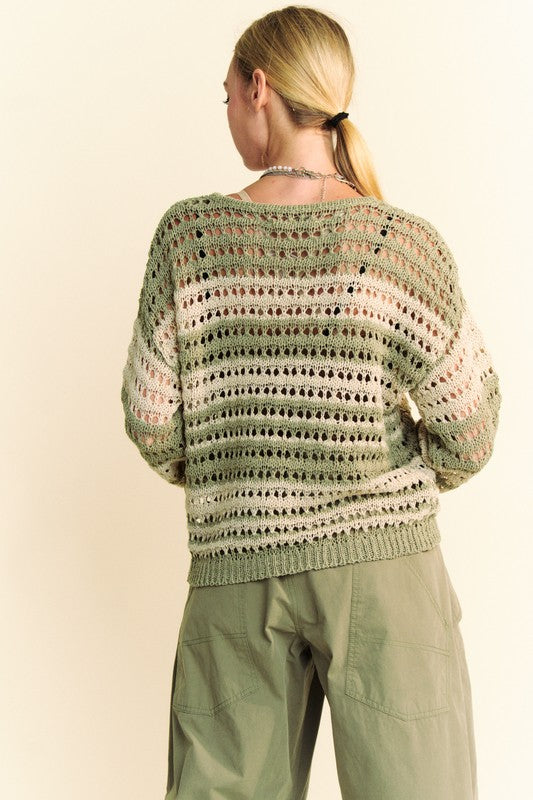 Matcha Striped Crochet Knit Top