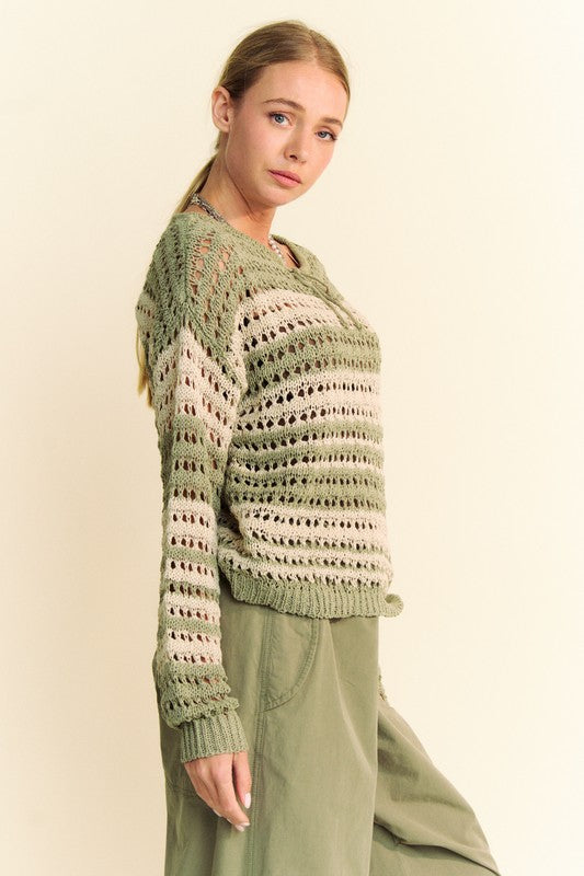 Matcha Striped Crochet Knit Top