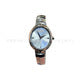Wristwatch with a white face and brown strap on a plain background
