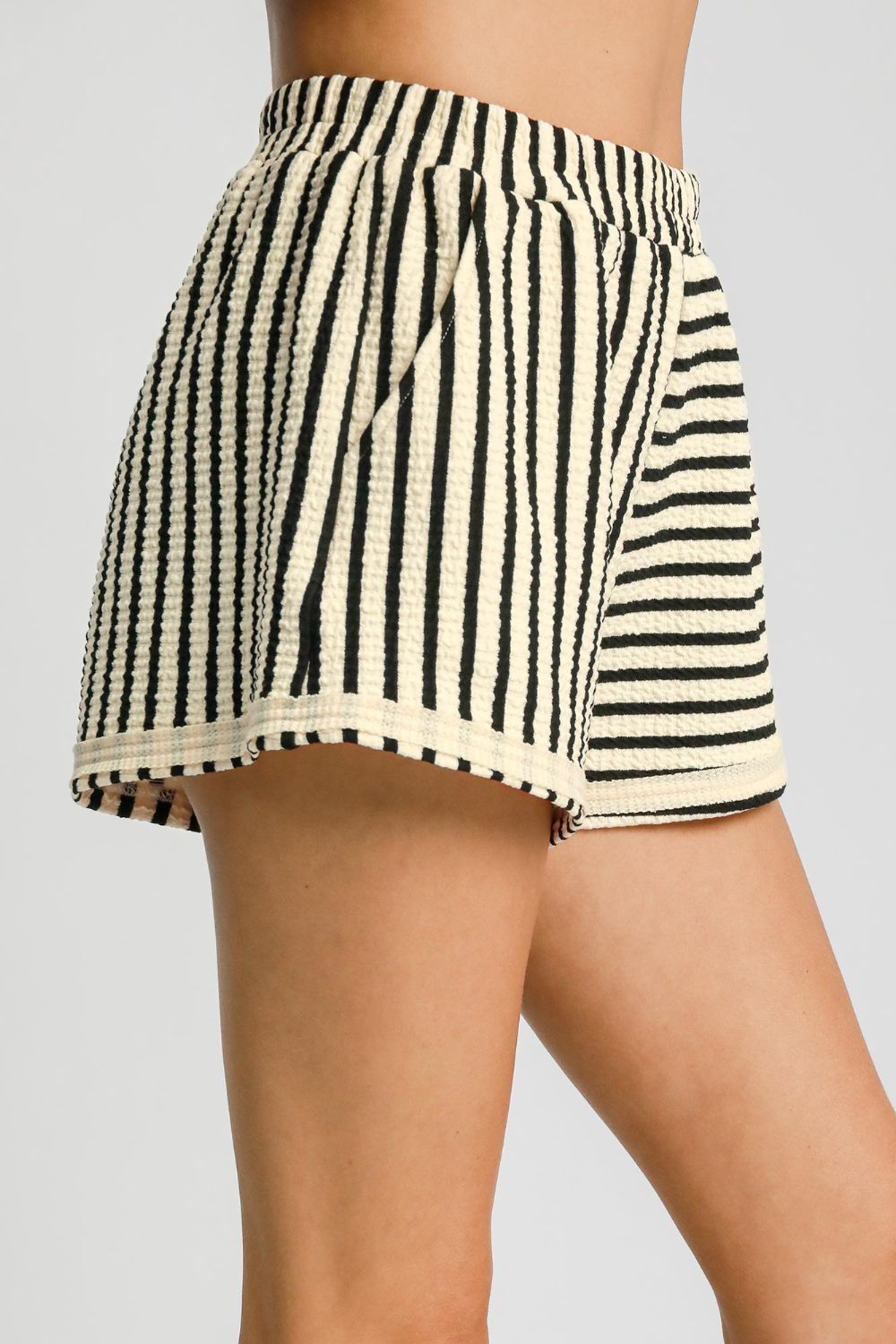 Cream Striped Shorts with Pockets