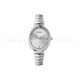 Silver watch with a clear face on a white background