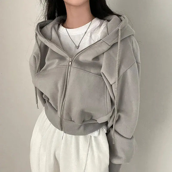 Solid Zip Up Crop Sweatshirt