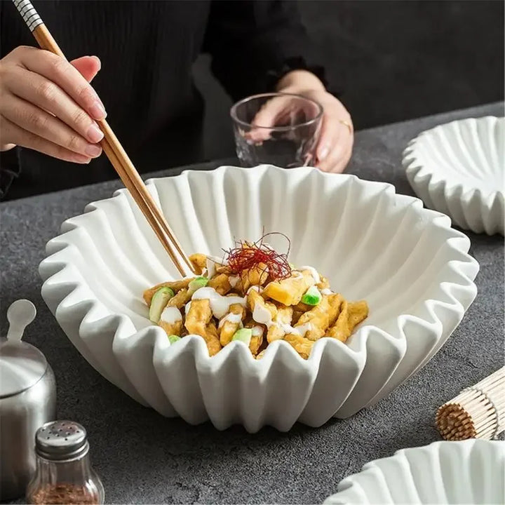 Pleated Ceramic Serving Bowl