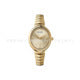 Gold watch with a pearl-like face on a white background