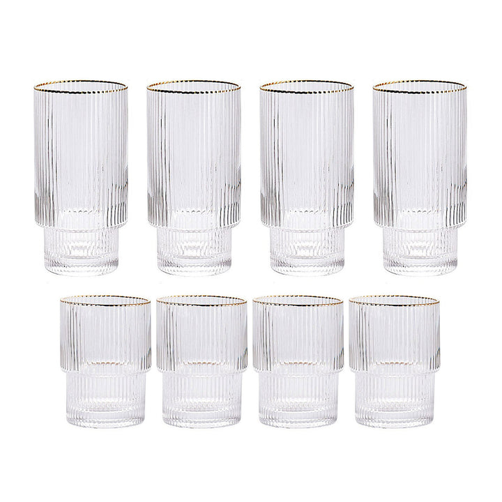 Stackable Gold Rim Ripple Drinking Glass